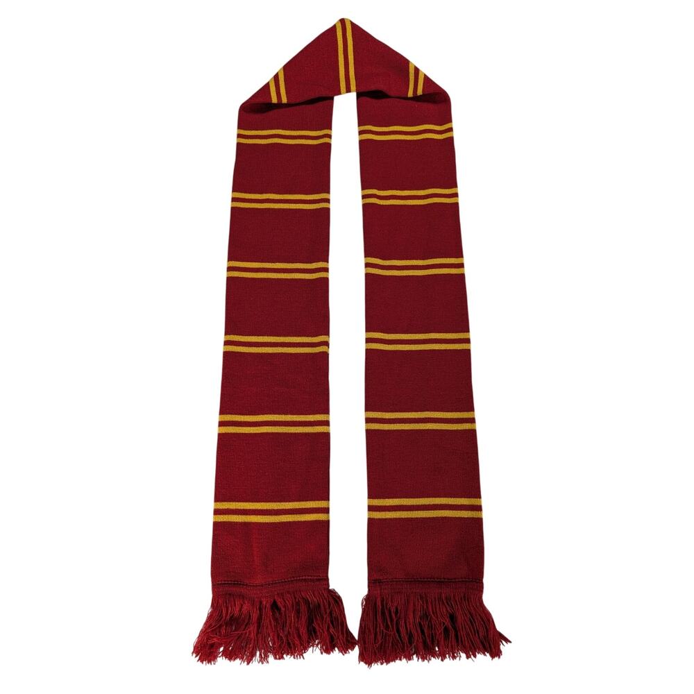 Harry Potter Gryffindor Scarf Red Gold Striped Knit Fringe Hogwarts House - Picture 2 of 5